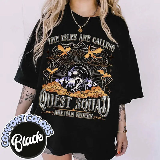 The Isles Are Calling Quest Squad Aretian Riders Shirt, Onyx Storm Shirt, Fourth Wing, Bookish Shirt, Romantasy Fan Ridoc Tee