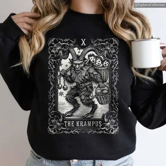 The Krampus Tarot Card Goth Christmas Sweatshirt, Hoodie, Tee Shirt, Spooky Krampus Witchy Black, Scary Horror Christmas Shirt , Global Trending Outfits