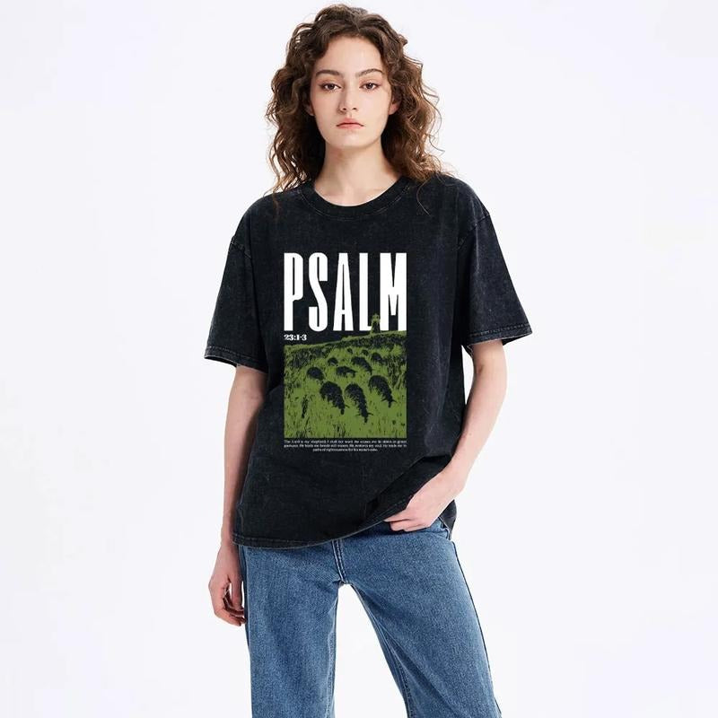 The Lord Is My Shepherd Christian Tee Pure Cotton Fabric Casual Streetstyle Crew Neck Short Sleeve Soft-Washed T-Shirt Trendy Tops for Women for Men, Perfect Gift