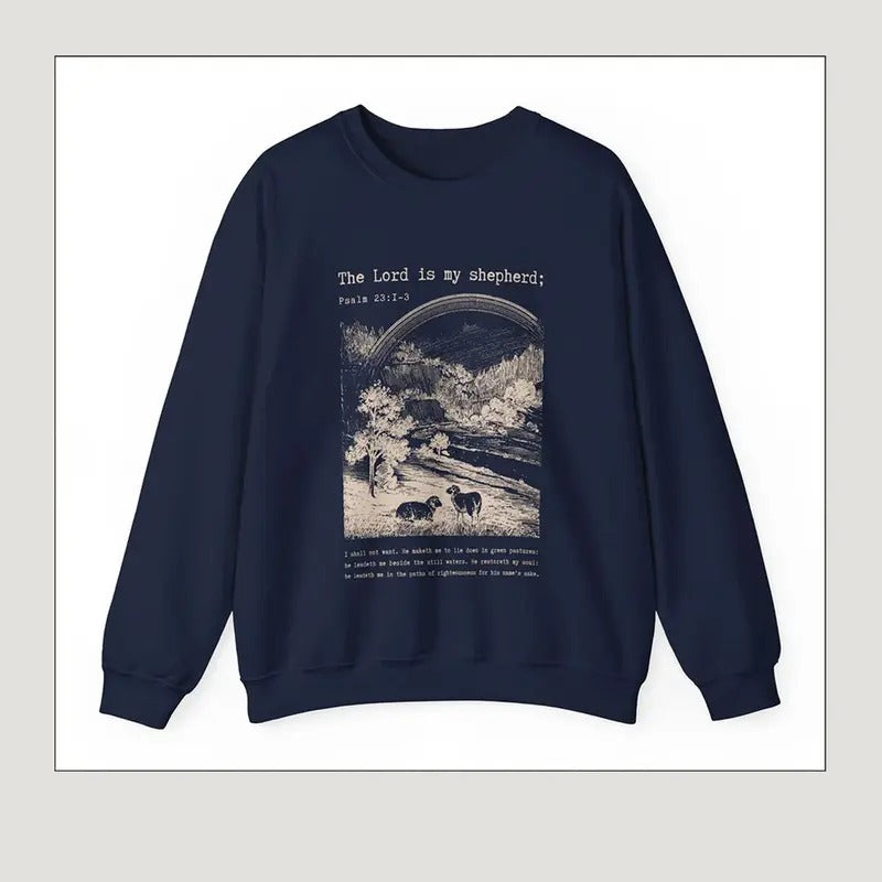 The Lord is My Shepherd Bible Verse Crewneck Psalm 23 Worship Sweatshirt Vintage Sheep Christian Sweaters Catholic Faith...