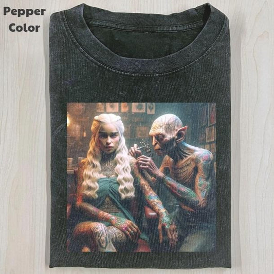 The Lord of the Rings x Game of Thrones Vintage Graphic Tee, Gollum Tatto Daenerys T-Shirt, Movies Tee, Unisex Meme Cringe Funny Dumb Shirt, Menswear Womenswear Streetwear Cotton Comfort