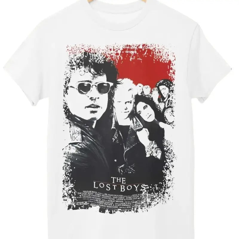 The Lost Boys Movie Poster Inspired Unisex White T-Shirt Cotton Hoodie, Sweatshirt | DripVista.com