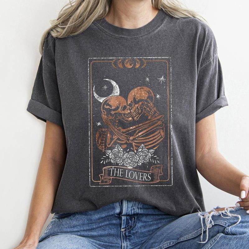 The Lovers Tarot, Moon, Skeletons, Mystical, Magic, Comfort Colors Tshirt, Valentine's Day, Valentine's Day Comfort...