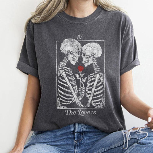 The Lovers Tarot, Skeletons, Mystical, Magic, Comfort Colors Tshirt, Valentine's Day, Valentine's Day Comfort Colors Tshirt, Women's Graphic Tee, Love, Heart, Cupid