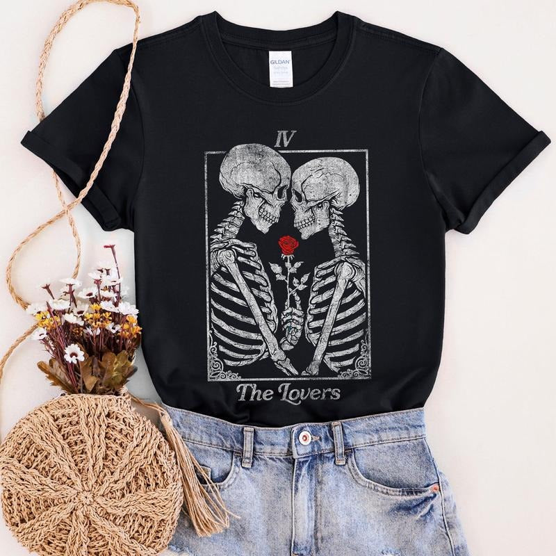 The Lovers Tarot, Skeletons, Mystical, Magic, Super Soft Tshirt, Valentine's Day Hoodie, Sweatshirt | DripVista.com