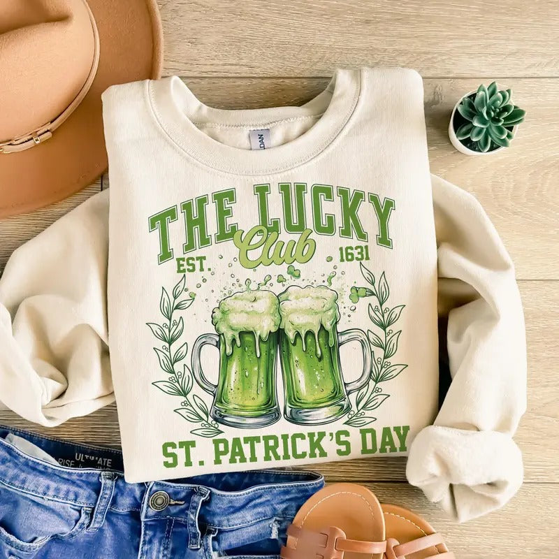 The Lucky Club Sweatshirt, St Patrick's Day Sublimation, Green Beer, St Patrick's Day Lucky, Vintage Irish Party