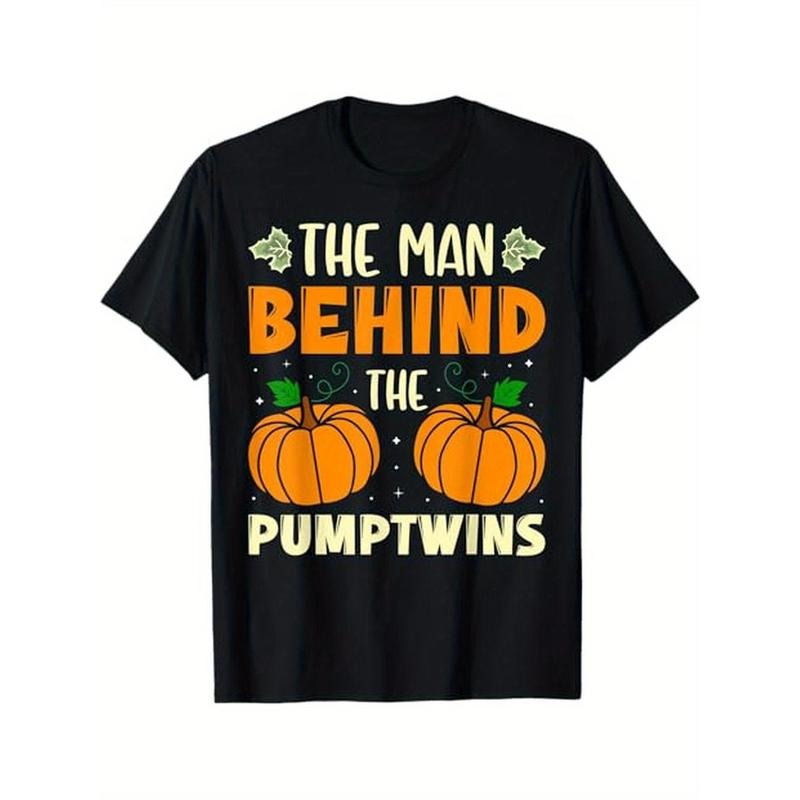 The Man Behind The Pumptwins Halloween Pumpkin Twins T-Shirt, 100% Cotton, Halloween Thanksgiving Christmas Gift for Men Women Family Friends Made in USA