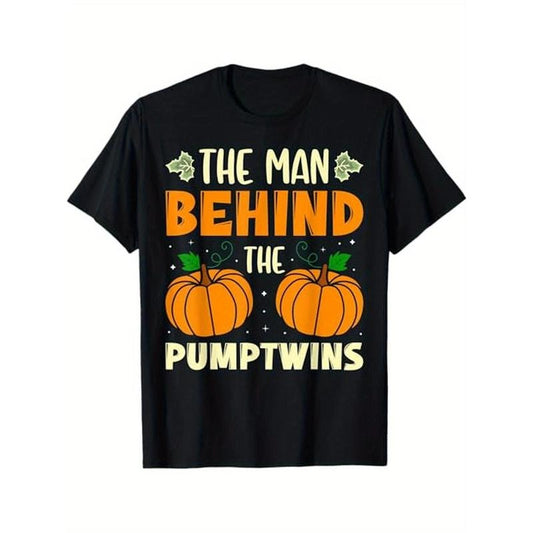 The Man Behind The Pumptwins Halloween Pumpkin Twins T-Shirt, 100% Cotton, Halloween Thanksgiving Christmas Gift for Men Women Family Friends Made in USA