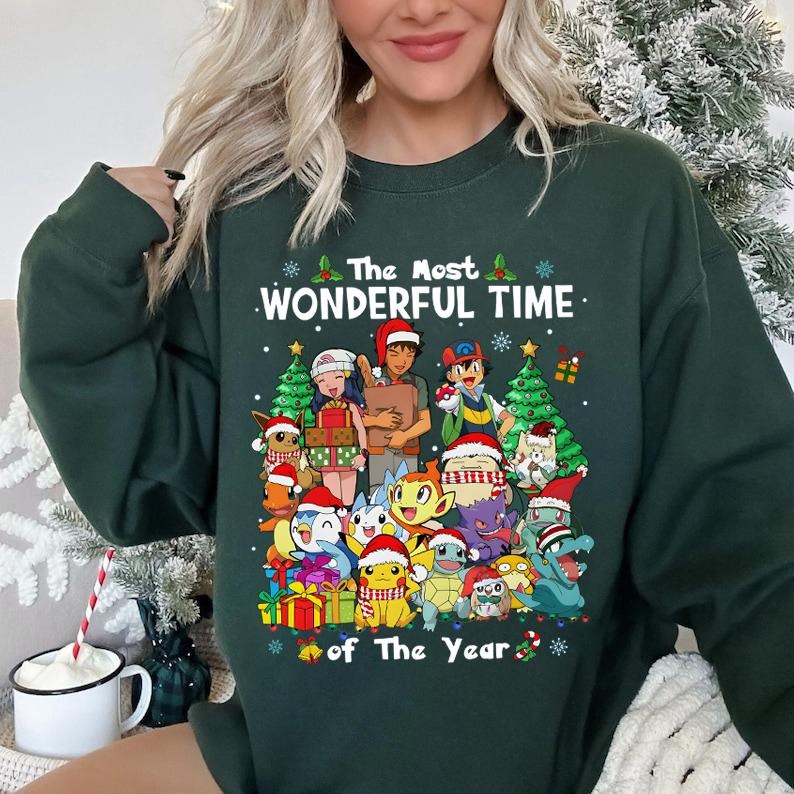 The Most Wonderful Time Of The Year Shirt, Pokemon Christmas Sweatshirt, Anime Sweatshirt, 90's Pokemon SweatShirt, Christmas Gifts For Pokemon Lovers, Pokémon Christmas Sweatshirt, Anime Christmas Shirt, Pikachu Christmas, Bulbasaur, Charmander, Eevee