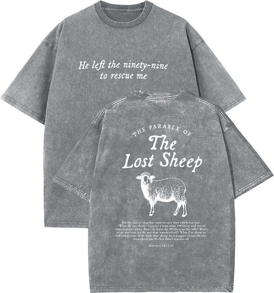 The Parable Of The Lost Sheep Unisex Washed T-Shirt, Christian t shirts, Vintage 90s Graphic Tee, Gift Top Womenswear Cotton Mineral Color