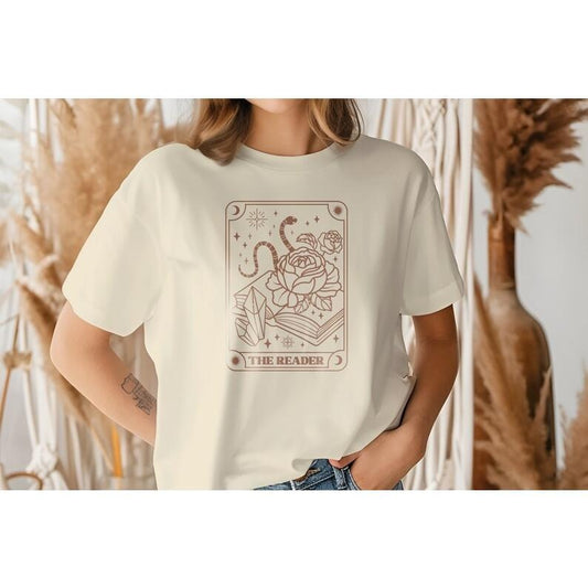 The Reader Tarot Shirt by InkSoul Apparel (Graphic Tee for Bookworms, Stylish Reading, Literary Gift Idea, Statement Book Lovers)