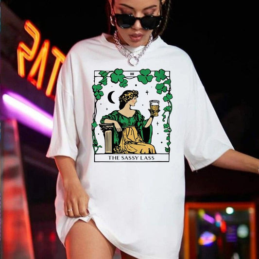 The Sassy Lass Tarot Card TShirt, Mystical St. Patrick’s Day Sweatshirt, Funny Irish Tarot Shirt, Lucky Witchy Hoodie