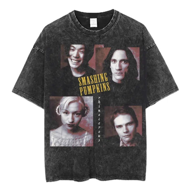 The Smashing Pumpkins 'Rhinoceros' Graphic Tee, Vintage 90s Rock Band T-Shirt, Alternative Grunge Music Shirt, Distressed Black Band Merch, Unisex Rock Apparel