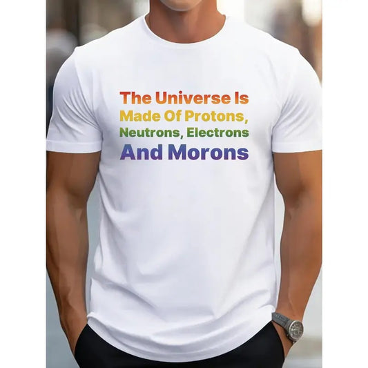 The Universe Is Made Of... Funny Print Tee Shirt, Tees For Men, Casual Short Sleeve T-shirt For Summer Made in USA