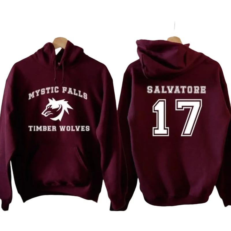 The Vampire Diaries Inspired Hoodie, Mystic Falls Salvatore 17 Front and Back, Unisex Graphic Streetwear, Soft Fabric...