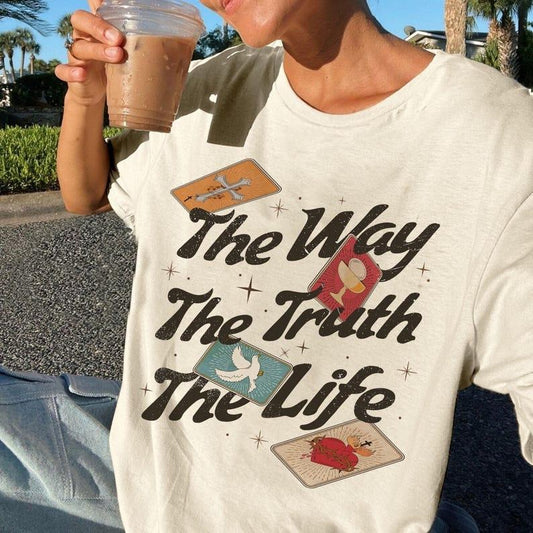 The Way The Truth The Life  Shirt, John146 bible T Shirt, Christian Religious Tee, Bible Verse, Love Like Jesus Casual Cotton Crewneck Classic Collar