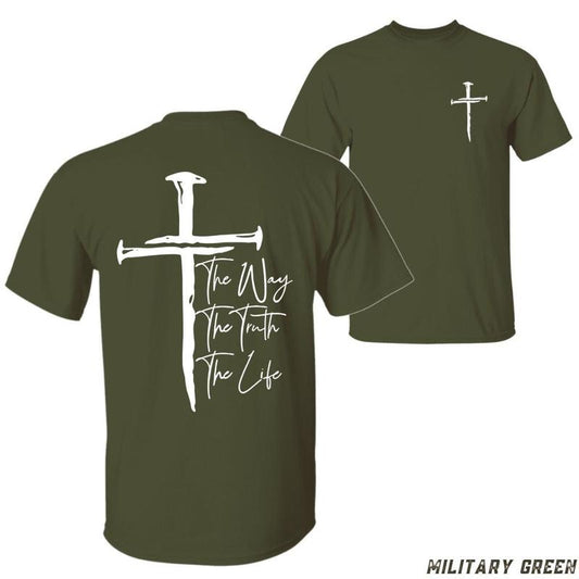 The Way The Truth The Life T-shirt Bold Cross Graphic With Inspiring Scripture Perfect For Faith-based Wear Unisex Casual Tee Uplifting Timeless