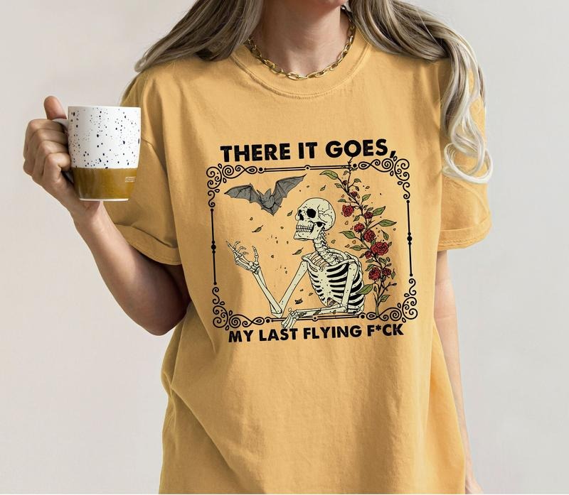 There It Goes, My Last F*Ck Shirt, Halloween Skeleton Shirt, Vintage Halloween, Retro Halloween Tee, Unisex T-Shirt,...