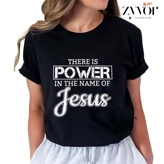 There is Power In the Name of Jesus T-Shirt Casual Style Crew Neck Short Sleeve T-Shirt Tops Trendy for Unisex