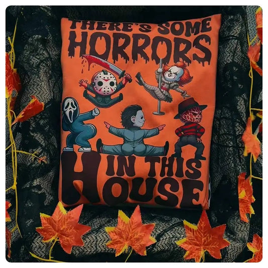 There's Some  s In This House Shirt Michael Myers Chucky Ghostface Pennywise Shirt Spooky Season Halloween Gift, Trendy Funny Halloween Pumpkin Shirt