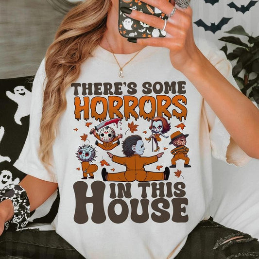 There's Some Horrors In This House Halloween 2025 Shirt Sweatshirt, Boys Of Fall Horror Friends Shirt, Horror Characters Shirt, Retro Horror Movies Sweatshirt