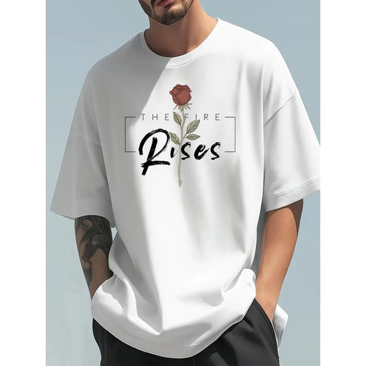 Thick Premium Cotton T-Shirt for Men - Soft, Breathable, Round Neck, Short Sleeves, Bold Rose Print Design - Perfect for Summer Style, Casual Wear, and Outdoor Activities Made in USA