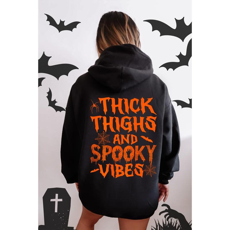 Thick Thighs Spooky Vibes, Front and Back, Halloween Hoodie, Fall Hoodie, Halloween Shirt, Spooky Season, Graphic Hoodie, Hooded Sweatshirt
