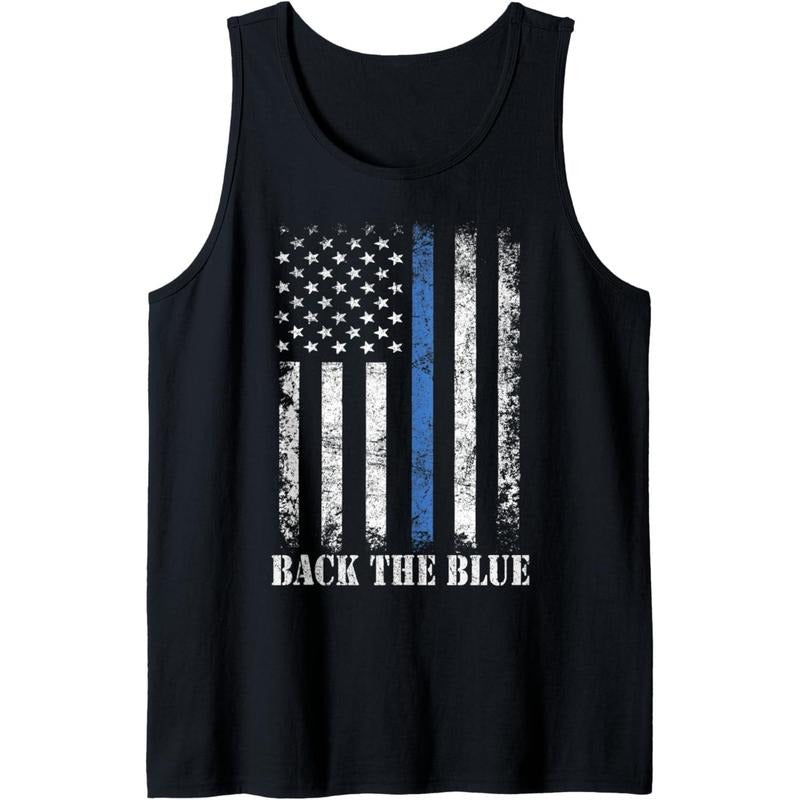 Thin Blue Line Back the Blue American Flag Police Support Tank Top made in USA T-Shirts, Hoodie, Sweatshirt | DripVista.com