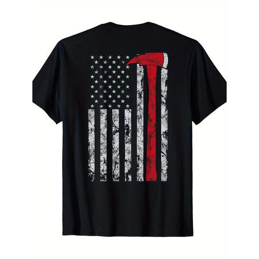 Thin Red Line Axe American Flag Patriot Firefighter Gift T-Shirt Made in USA