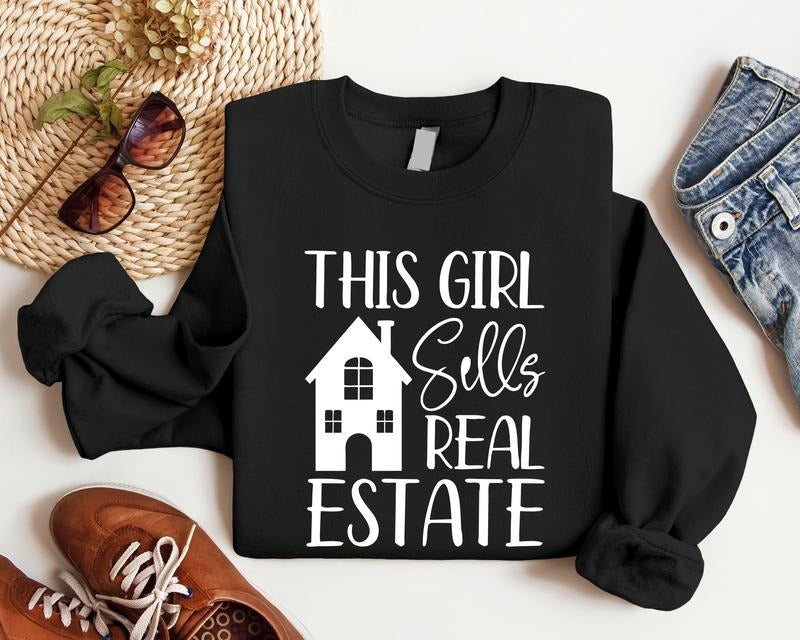 This Girl Sells Real Estate Sweatshirt, Real Estate Agent Hoodie, Realtor Girl Gift Sweater, House Dealer Sweatshirt, Funny Broker Hoodie For Woman.