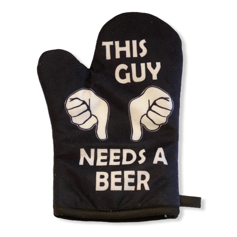 This Guy Needs A Beer Oven Mitt Funny Backyard BBQ Drinking Kitchen Glove Funny Graphic Kitchenwear Beer  Funny Food ...