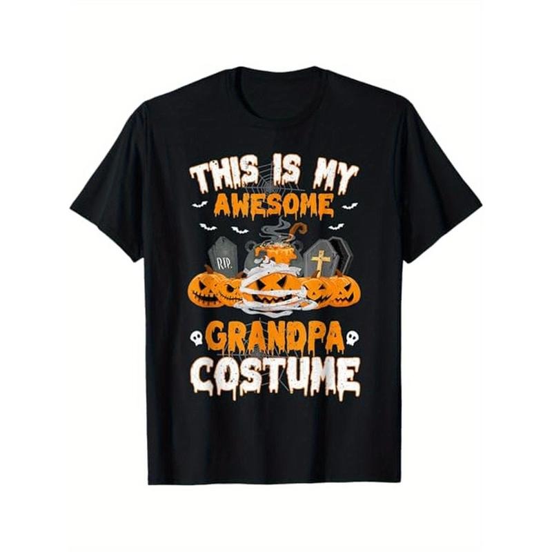 This Is My Awesome Grandpa Costume Scary Pumpkin Halloween T-Shirt, Cotton, Halloween Thanksgiving Christmas Gift for Men Women Family Friends Black Made in USA