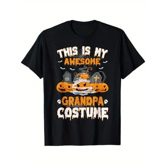 This Is My Awesome Grandpa Costume Scary Pumpkin Halloween T-Shirt, Cotton, Halloween Thanksgiving Christmas Gift for Men Women Family Friends Black Made in USA