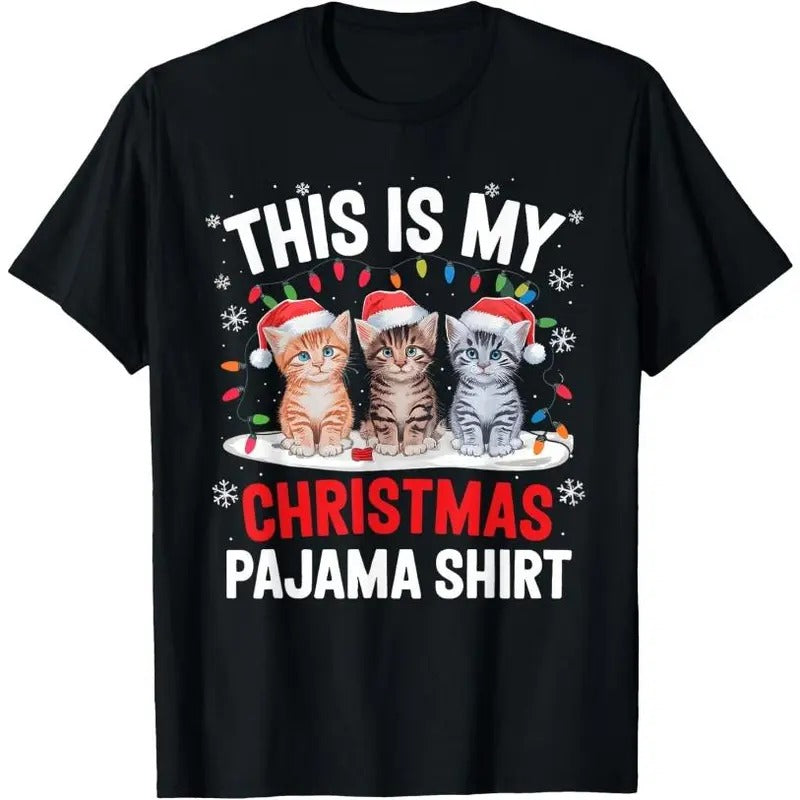 This Is My Christmas Pajama Shirt Cat Lover Meow Kitty Xmas T-Shirt Made in USA Hoodie, Sweatshirt | DripVista.com