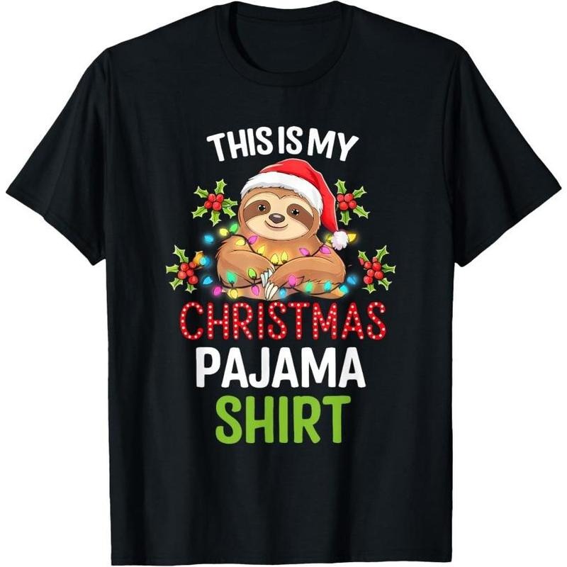 This Is My Christmas Pajama Shirt Sloth Funny Xmas Pajama T-Shirt Made in USA Hoodie, Sweatshirt | DripVista.com