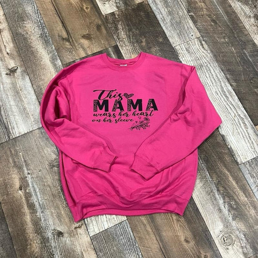 This Mama Hot Pink Sweatshirt with custom name or birthdays on sleeve