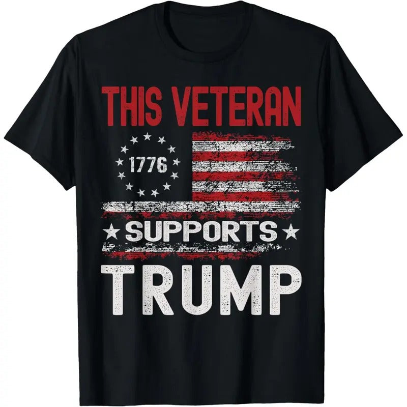 This Veteran Supports Trump 2024 American Flag 4th Of July T-Shirt made in usa Hoodie, Sweatshirt | DripVista.com