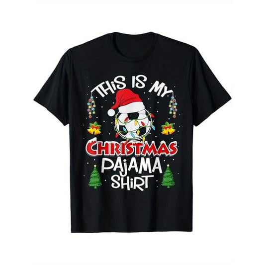 This is my Christmas Pajama Soccer Player Christmas boys men T-Shirt, 100% Cotton, Gift for Men Women Dad Mom Friends, S-XXXL, Black made in usa
