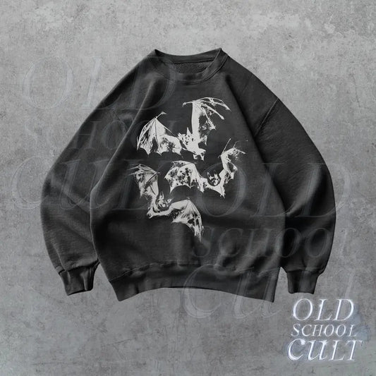 Three Bats Y2k Sweatshirt, Vintage 90s Style Bat Sweater, Retro Gothic Hoodie, Unisex Adult Grunge 2000s Halloween Dark Art Gift