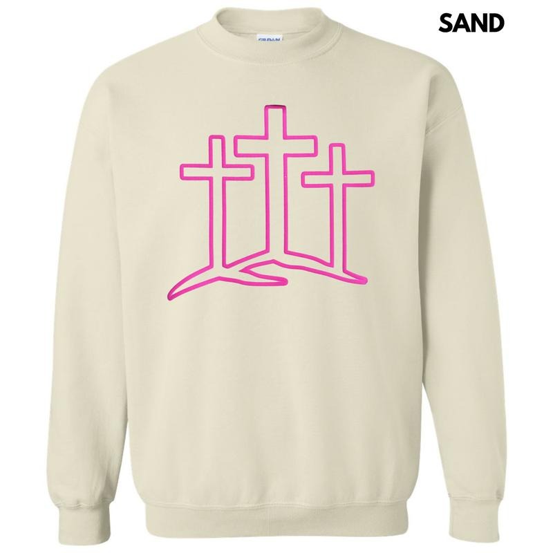 Three Crosses Pink Puff Sweatshirt T-Shirts, Hoodie | DripVista.com