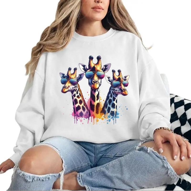 Three Giraffes Sweatshirt Funny Giraffe Safari Animals Colorful T-Shirt Unisex Hoodie | DripVista.com
