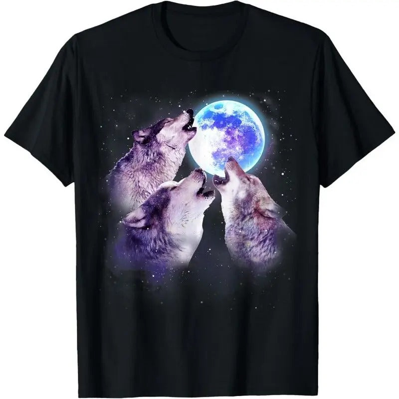 Three Grey Wolf Howling At The Moon 3 Wolves Space Galaxy T-Shirt Hoodie, Sweatshirt | DripVista.com
