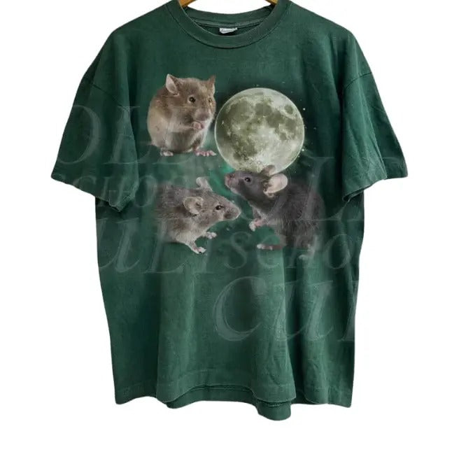 Three Mouse Moon Vintage Graphic T-shirt, Retro Mouse Lovers Tshirt, Rat Shirts, Cute Mouse Tee, Relaxed Washed Adult Tee, Funny Gifts Menswear Top