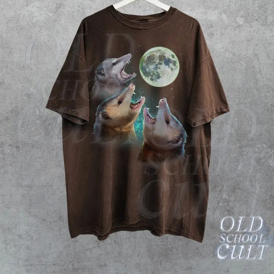 Three Possums Howling at Moon Vinatge Shirt, Retro Opossum Lover Tshirt, Funny Possum Tee, Distressed Cotton Unisex Tee, Possum Gifts