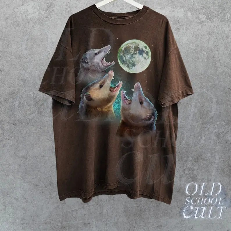 Three Possums Howling at Moon Vinatge Shirt, Retro Opossum Lover Tshirt, Funny Possum Tee, Distressed Cotton Unisex Tee,...