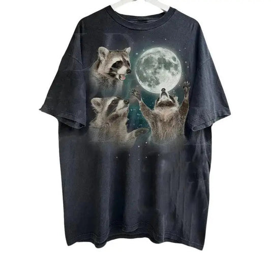 Three Raccoons Vintage Graphic Comfort Colors T-shirts, Funny Raccoon Lovers Tee, Oversized Washed Tee Lady Crewneck Cotton Fabric Top Womenswear