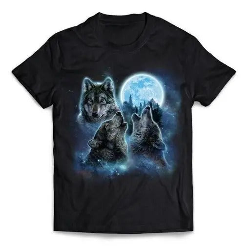 Three Wolves Howling in the Icy Full Moon - Short Sleeve Unisex, Men Made in USA T-Shirts, Hoodie, Sweatshirt | DripVista.com