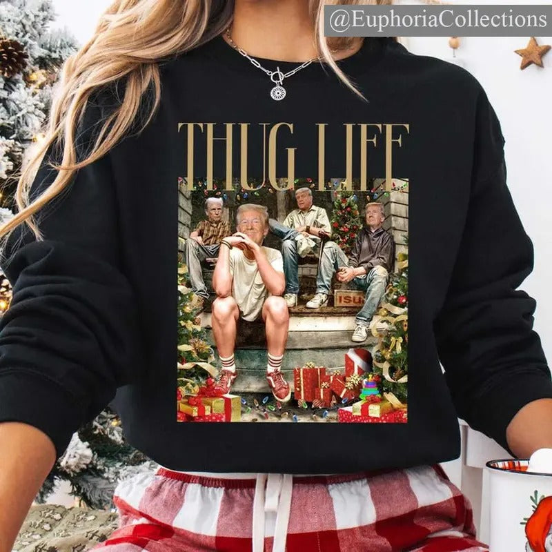 Thug Life #Trump Christmas Sweater, Hoodie, Tee, 2024 Political Merry Vibes Holiday Outfits , Global Trending Outfits...