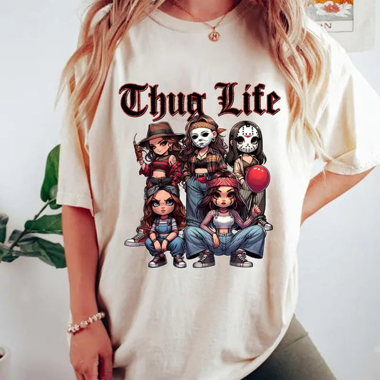 Thug Life Chicano Horror Movie Girl Shirt, Scary Halloween Horror Movie Shirt, Halloween Friends, Horror Tarot Card, Unisex Shirt, Casual Clothing