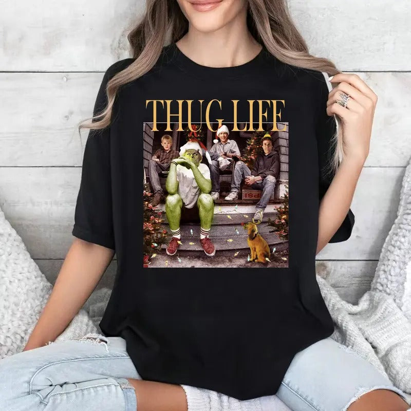 Thug Life Christmas Movie Shirt, Christmas Friends Sweatshirt, Thug Life Christmas Movie Sweater, Christmas Gifts Casual Collar